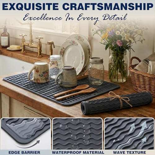 2 Pack Caketime Silicone Dish Drying Mat for Kitchen Counter Heat Resistant Under Sink Waterproof Coffee Bar Accessories Dining Rack Stone Utensil Holder Countertop Decor Must Haves 2026 - My Kitchen Products
