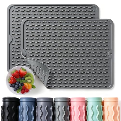 2 Pack Caketime Silicone Dish Drying Mat for Kitchen Counter Heat Resistant Under Sink Waterproof Coffee Bar Accessories Dining Rack Stone Utensil Holder Countertop Decor Must Haves 2026 - My Kitchen Products