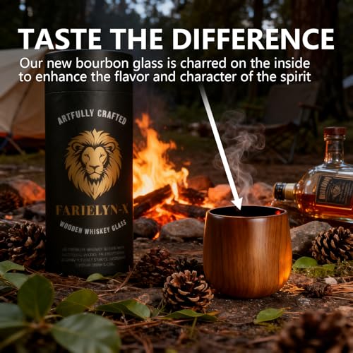 2 Pack Charred Wooden Bourbon Drinking Glass Bourbon Gifts for Men | Oak Old Fashioned Whiskey Tumbler For Dad | Great Whiskey Gifts for Men Who Have Everything | Perfect Presents For Dad or Boyfriend - My Kitchen Products