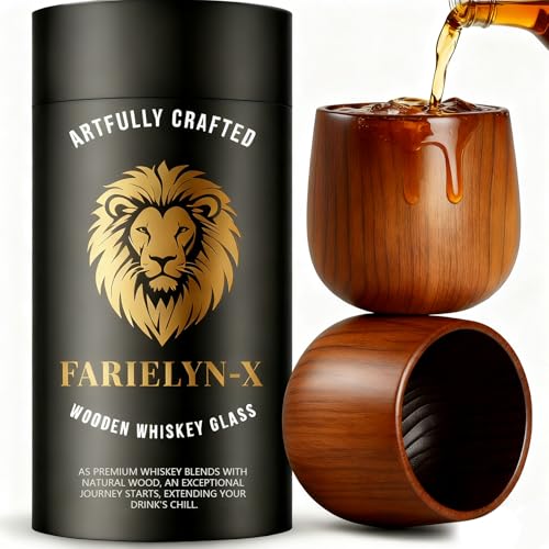2 Pack Charred Wooden Bourbon Drinking Glass Bourbon Gifts for Men, Oak Old Fashioned Whiskey Tumbler For Dad, Great Whiskey