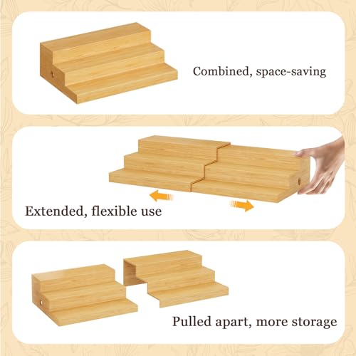 2-Pack Expandable Bamboo Can Rack Organizer for Pantry Display, 3-Tier Adjustable Can Storage Holder, Soda & Canned Food Organizer for Cabinets & Countertops, Holds Up to 48 Cans (Patent Pending) - My Kitchen Products