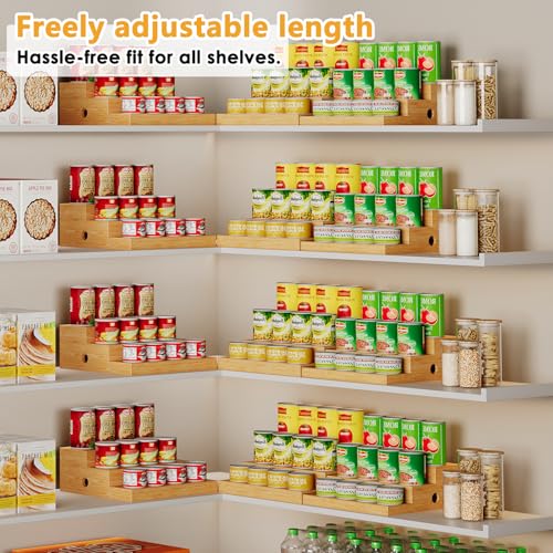 2-Pack Expandable Bamboo Can Rack Organizer for Pantry Display, 3-Tier Adjustable Can Storage Holder, Soda & Canned Food Organizer for Cabinets & Countertops, Holds Up to 48 Cans (Patent Pending) - My Kitchen Products