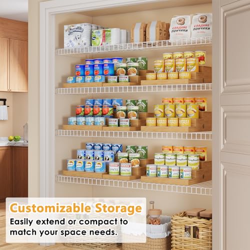 2-Pack Expandable Bamboo Can Rack Organizer for Pantry Display, 3-Tier Adjustable Can Storage Holder, Soda & Canned Food Organizer for Cabinets & Countertops, Holds Up to 48 Cans (Patent Pending) - My Kitchen Products