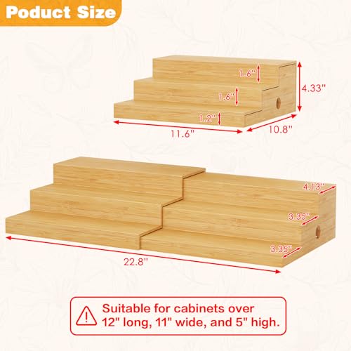 2-Pack Expandable Bamboo Can Rack Organizer for Pantry Display, 3-Tier Adjustable Can Storage Holder, Soda & Canned Food Organizer for Cabinets & Countertops, Holds Up to 48 Cans (Patent Pending) - My Kitchen Products