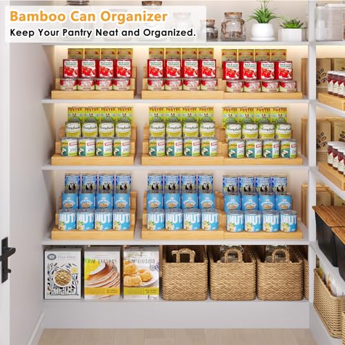 2-Pack Expandable Bamboo Can Rack Organizer for Pantry Display, 3-Tier Adjustable Can Storage Holder, Soda & Canned Food Organizer for Cabinets & Countertops, Holds Up to 48 Cans (Patent Pending) - My Kitchen Products