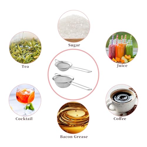 2 Pack Fine Mesh Strainers, Mini Stainless Steel Strainer with Handle for Kitchen, Metal Sieve Sifters for Straining Tea, Matcha, Cocktail, Juice and Coffee (8.6in 7.5in) - My Kitchen Products