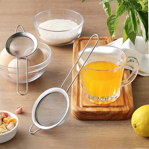 2 Pack Fine Mesh Strainers, Mini Stainless Steel Strainer with Handle for Kitchen, Metal Sieve Sifters for Straining Tea, Matcha, Cocktail, Juice and Coffee (8.6in 7.5in) - My Kitchen Products