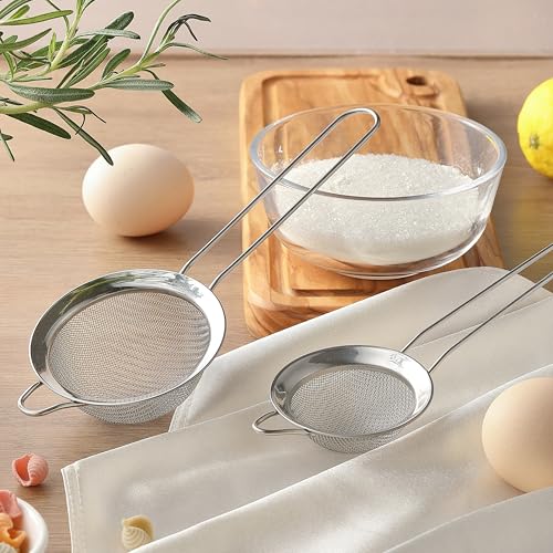 2 Pack Fine Mesh Strainers, Mini Stainless Steel Strainer with Handle for Kitchen, Metal Sieve Sifters for Straining Tea, Matcha, Cocktail, Juice and Coffee (8.6in 7.5in) - My Kitchen Products