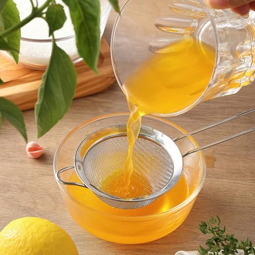 2 Pack Fine Mesh Strainers, Mini Stainless Steel Strainer with Handle for Kitchen, Metal Sieve Sifters for Straining Tea, Matcha, Cocktail, Juice and Coffee (8.6in 7.5in) - My Kitchen Products