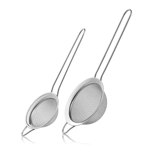 2 Pack Fine Mesh Strainers, Mini Stainless Steel Strainer with Handle for Kitchen, Metal Sieve Sifters for Straining