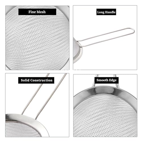 2 Pack Fine Mesh Strainers, Mini Stainless Steel Strainer with Handle for Kitchen, Metal Sieve Sifters for Straining Tea, Matcha, Cocktail, Juice and Coffee (8.6in 7.5in) - My Kitchen Products