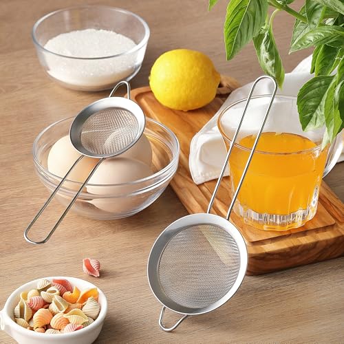 2 Pack Fine Mesh Strainers, Mini Stainless Steel Strainer with Handle for Kitchen, Metal Sieve Sifters for Straining Tea, Matcha, Cocktail, Juice and Coffee (8.6in 7.5in) - My Kitchen Products