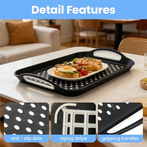 2 Pack Large Nonslip Serving Tray with Handles Lap Food Trays for Eating on Couch Tray for Breakfast Dinner Snack Fruit Beverage(Black & White) - My Kitchen Products