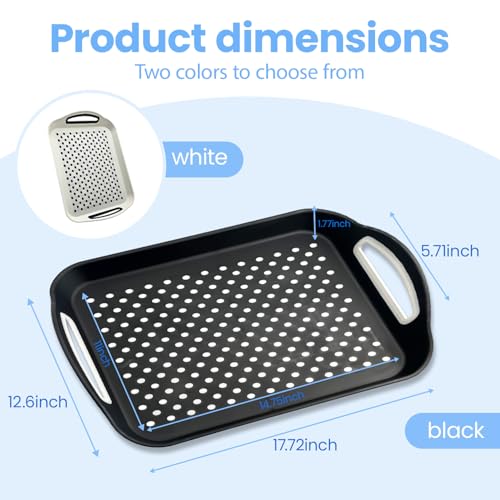 2 Pack Large Nonslip Serving Tray with Handles Lap Food Trays for Eating on Couch Tray for Breakfast Dinner Snack Fruit Beverage(Black & White) - My Kitchen Products