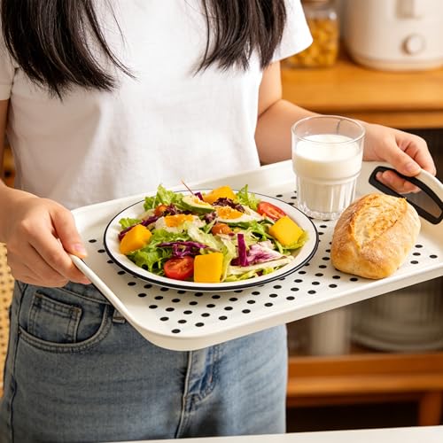 2 Pack Large Nonslip Serving Tray with Handles Lap Food Trays for Eating on Couch Tray for Breakfast Dinner Snack Fruit Beverage(Black & White) - My Kitchen Products