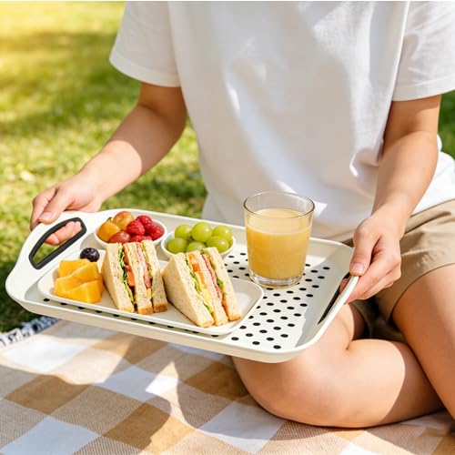 2 Pack Large Nonslip Serving Tray with Handles Lap Food Trays for Eating on Couch Tray for Breakfast Dinner Snack Fruit Beverage(Black & White) - My Kitchen Products