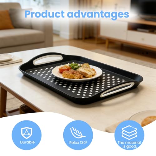 2 Pack Large Nonslip Serving Tray with Handles Lap Food Trays for Eating on Couch Tray for Breakfast Dinner Snack Fruit Beverage(Black & White) - My Kitchen Products