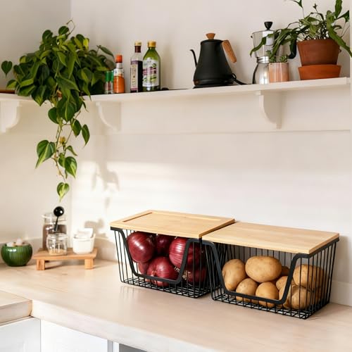 2 Pack Onion and Potato Storage Bins, Stackable Pantry Organizers Storage, Large Wire Storage Basket for Onion, Potato, Fruit, Vegetables - My Kitchen Products