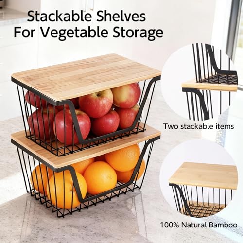 2 Pack Onion and Potato Storage Bins, Stackable Pantry Organizers Storage, Large Wire Storage Basket for Onion, Potato, Fruit, Vegetables - My Kitchen Products