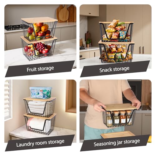 2 Pack Onion and Potato Storage Bins, Stackable Pantry Organizers Storage, Large Wire Storage Basket for Onion, Potato, Fruit, Vegetables - My Kitchen Products