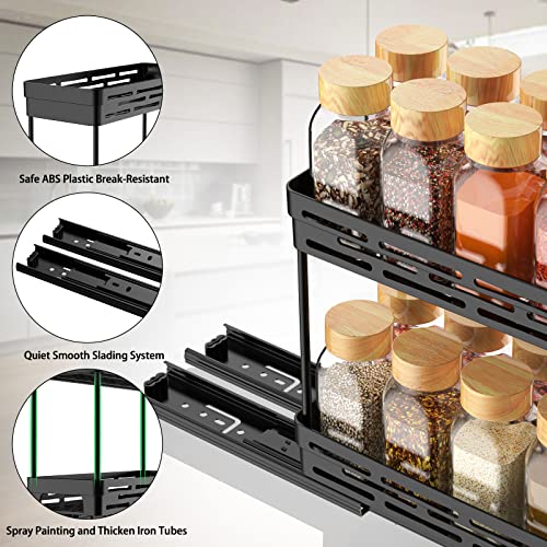2 Pack Pull Out Spice Rack Organizer for Cabinet, Slide Out Spice Racks Organizer, Spice Cabinet Organizers, Cabinet Size Need:12'' Highx11'' Deepx5'' Wide,Hold 10 Spice Jar Each Tier-2Tier, Black - My Kitchen Products