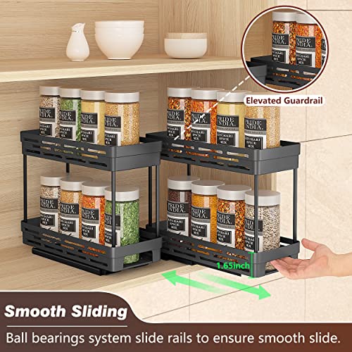 2 Pack Pull Out Spice Rack Organizer for Cabinet, Slide Out Spice Racks Organizer, Spice Cabinet Organizers, Cabinet Size Need:12'' Highx11'' Deepx5'' Wide,Hold 10 Spice Jar Each Tier-2Tier, Black - My Kitchen Products