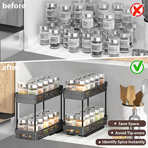 2 Pack Pull Out Spice Rack Organizer for Cabinet, Slide Out Spice Racks Organizer, Spice Cabinet Organizers, Cabinet Size Need:12'' Highx11'' Deepx5'' Wide,Hold 10 Spice Jar Each Tier-2Tier, Black - My Kitchen Products