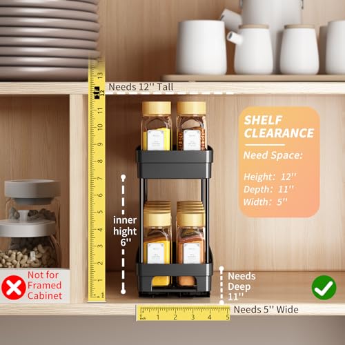 2 Pack Pull Out Spice Rack Organizer for Cabinet, Slide Out Spice Racks Organizer, Spice Cabinet Organizers, Cabinet Size Need:12'' Highx11'' Deepx5'' Wide,Hold 10 Spice Jar Each Tier-2Tier, Black - My Kitchen Products