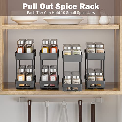 2 Pack Pull Out Spice Rack Organizer for Cabinet, Slide Out Spice Racks Organizer, Spice Cabinet Organizers, Cabinet Size Need:12'' Highx11'' Deepx5'' Wide,Hold 10 Spice Jar Each Tier-2Tier, Black - My Kitchen Products