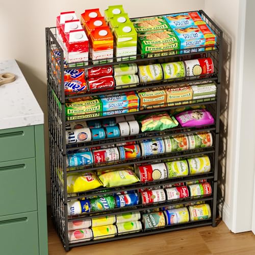 2-Pack Stackable Can Organizer for Pantry Shelf, Adjustable Extra-Long Rolling Can Rack for Kitchen Cupboard Storage, Sturdy Standing Can Holder for Canned Food Goods Soda up to 100, 2 Tier, Black - My Kitchen Products