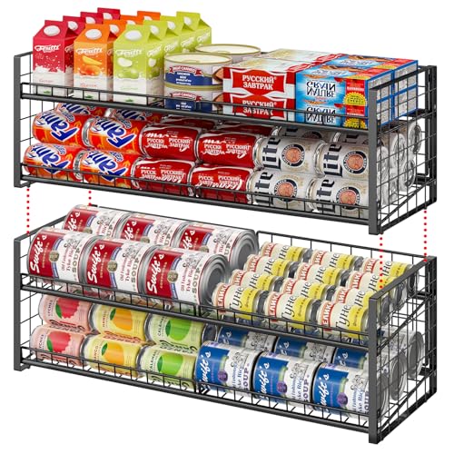 2-Pack Stackable Can Organizer for Pantry Shelf, Adjustable Extra-Long Rolling Can Rack for Kitchen Cupboard