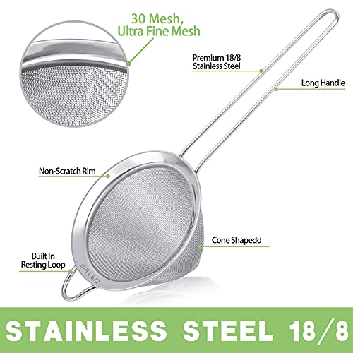2 Pack Stainless Steel 18/8 Small Food Strainer, Fine Mesh Sieve with Long Handle, Cocktail Strainer For Cocktails, Tea Herbs, Coffee & Drinks, Rust Proof & Great as Tea Strainer, 3.5inch - My Kitchen Products