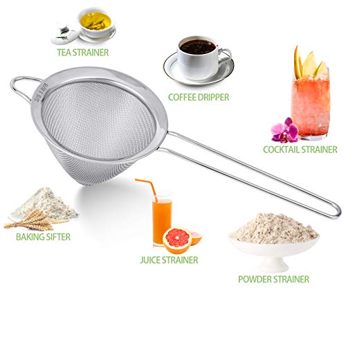 2 Pack Stainless Steel 18/8 Small Food Strainer, Fine Mesh Sieve with Long Handle, Cocktail Strainer For Cocktails, Tea Herbs, Coffee & Drinks, Rust Proof & Great as Tea Strainer, 3.5inch - My Kitchen Products