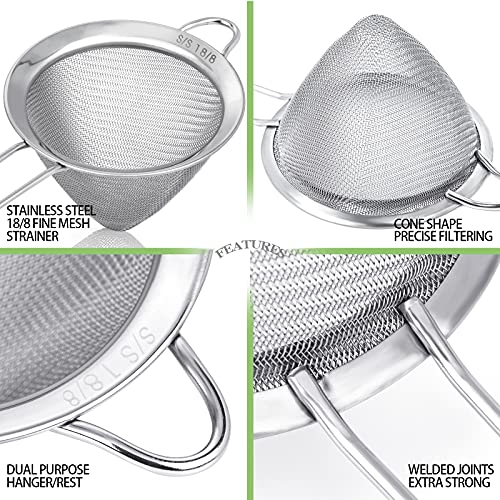 2 Pack Stainless Steel 18/8 Small Food Strainer, Fine Mesh Sieve with Long Handle, Cocktail Strainer For Cocktails, Tea Herbs, Coffee & Drinks, Rust Proof & Great as Tea Strainer, 3.5inch - My Kitchen Products