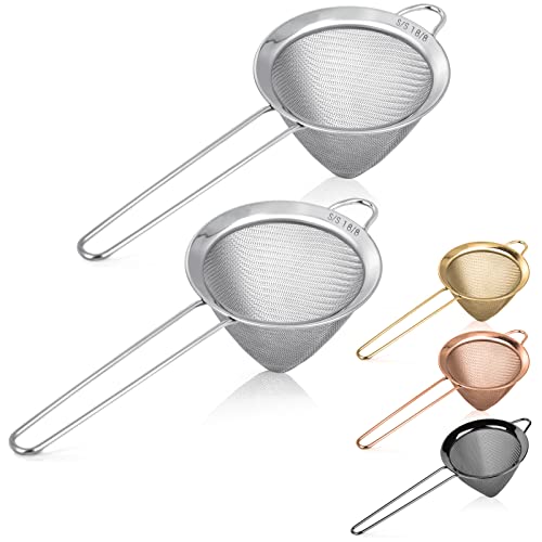 2 Pack Stainless Steel 18/8 Small Food Strainer, Fine Mesh Sieve with Long Handle, Cocktail Strainer For Cocktails, Tea