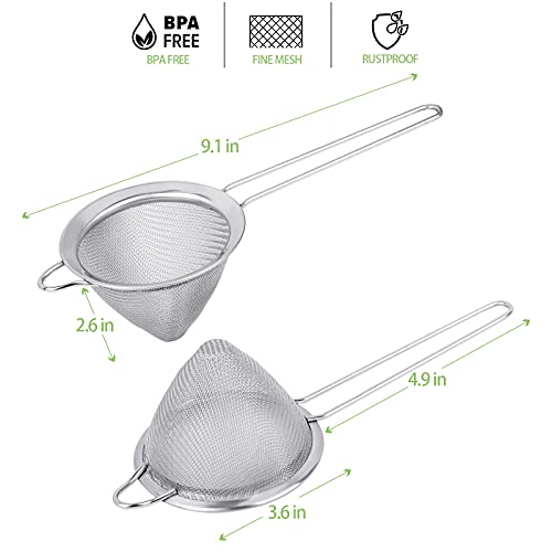 2 Pack Stainless Steel 18/8 Small Food Strainer, Fine Mesh Sieve with Long Handle, Cocktail Strainer For Cocktails, Tea Herbs, Coffee & Drinks, Rust Proof & Great as Tea Strainer, 3.5inch - My Kitchen Products