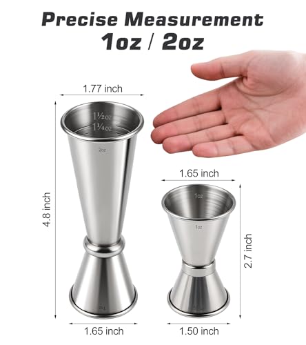 2-Pack Stainless Steel Cocktail Jiggers – Japanese Style Double Measuring Cups for Bartending (1oz/2oz + 0.5oz/1oz) - My Kitchen Products