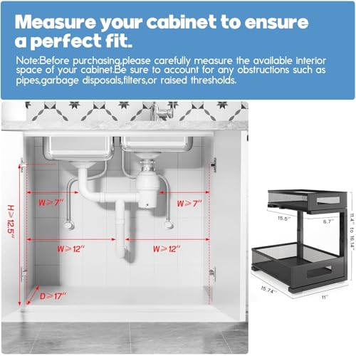2-Pack Under Sink Storage Organizer, Large 2-Tier Elegant Mesh Pull Out Shelf for Kitchen and Bathroom Cabinet Organization, L-Shaped and Adjustable Height Design,Patent Pending-Black - My Kitchen Products