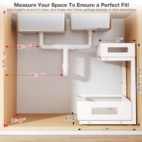 2-Pack Under Sink Storage Organizer, Large 2-Tier Elegant Mesh Pull Out Shelf for Kitchen and Bathroom Cabinet Organization, L-Shaped and Adjustable Height Design for Maximum Space Efficiency-White - My Kitchen Products