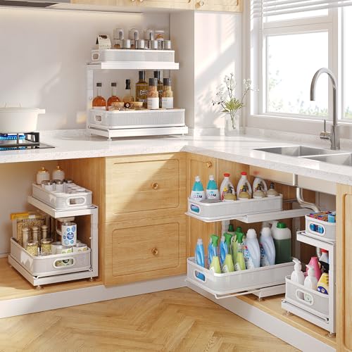 2-Pack Under Sink Storage Organizer with 2-Tier Slide Out Drawer, Sophisticated Mesh Pull Out Shelf for Kitchen & Bathroom, Fits Small Items, Upgraded Arched Track for Smooth Gliding(Patented) - My Kitchen Products