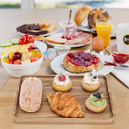 2 PCS 16 x 12 in Large Solid Acacia Wood Serving Trays Rectangular Wooden Serving Platters Natural Wooden Boards for Bar Coffee Party（Wood Log Color） - My Kitchen Products