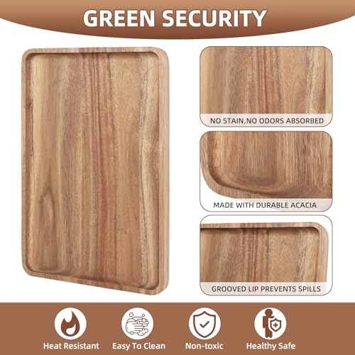 2 PCS 16 x 12 in Large Solid Acacia Wood Serving Trays Rectangular Wooden Serving Platters Natural Wooden Boards for Bar Coffee Party（Wood Log Color） - My Kitchen Products
