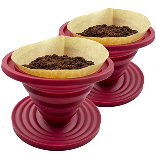 2 Pieces Attsky Collapsible Pour Over Coffee Dripper for Camp Coffee, Reusable Silicone Coffee Filter Holder for Camping Red - My Kitchen Products