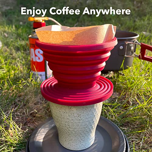 2 Pieces Attsky Collapsible Pour Over Coffee Dripper for Camp Coffee, Reusable Silicone Coffee Filter Holder for Camping Red - My Kitchen Products
