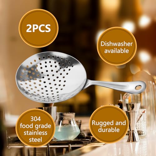2 Pieces Julep Strainers Bar Strainer Cocktail Strainer Stainless Steel Cocktail Strainer Spoon for Cocktail Drinks Home or Commercial Bar Use - My Kitchen Products