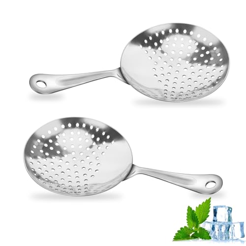 2 Pieces Julep Strainers Bar Strainer Cocktail Strainer Stainless Steel Cocktail Strainer Spoon for Cocktail Drinks Home or