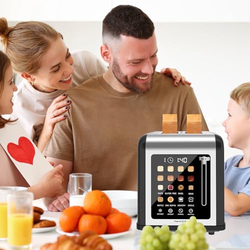 2 Slice Toaster Touch Screen, Stainless Steel Toasters Digital Timer 2 Slot Toasters, 8 Shade Settings 6 Bread Types for Bagel, Cancel, Defrost (Black) - My Kitchen Products