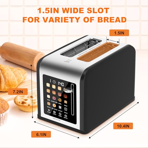 2 Slice Toaster Touch Screen, Stainless Steel Toasters Digital Timer 2 Slot Toasters, 8 Shade Settings 6 Bread Types for Bagel, Cancel, Defrost (Black) - My Kitchen Products