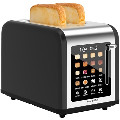 2 Slice Toaster Touch Screen, Stainless Steel Toasters Digital Timer 2 Slot Toasters, 8 Shade Settings 6 Bread Types for Bagel, Cancel, Defrost (Black) - My Kitchen Products