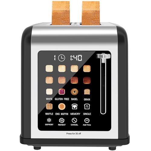 2 Slice Toaster Touch Screen, Stainless Steel Toasters Digital Timer 2 Slot Toasters, 8 Shade Settings 6 Bread Types for Bagel, Cancel, Defrost (Black) - My Kitchen Products